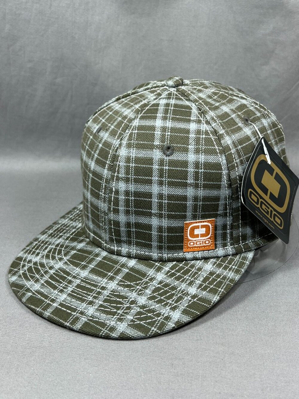 OGIO Golf Fitted 7 1/2 Hat Green Plaid Checkered Patch Golfer Panel Retro Mens